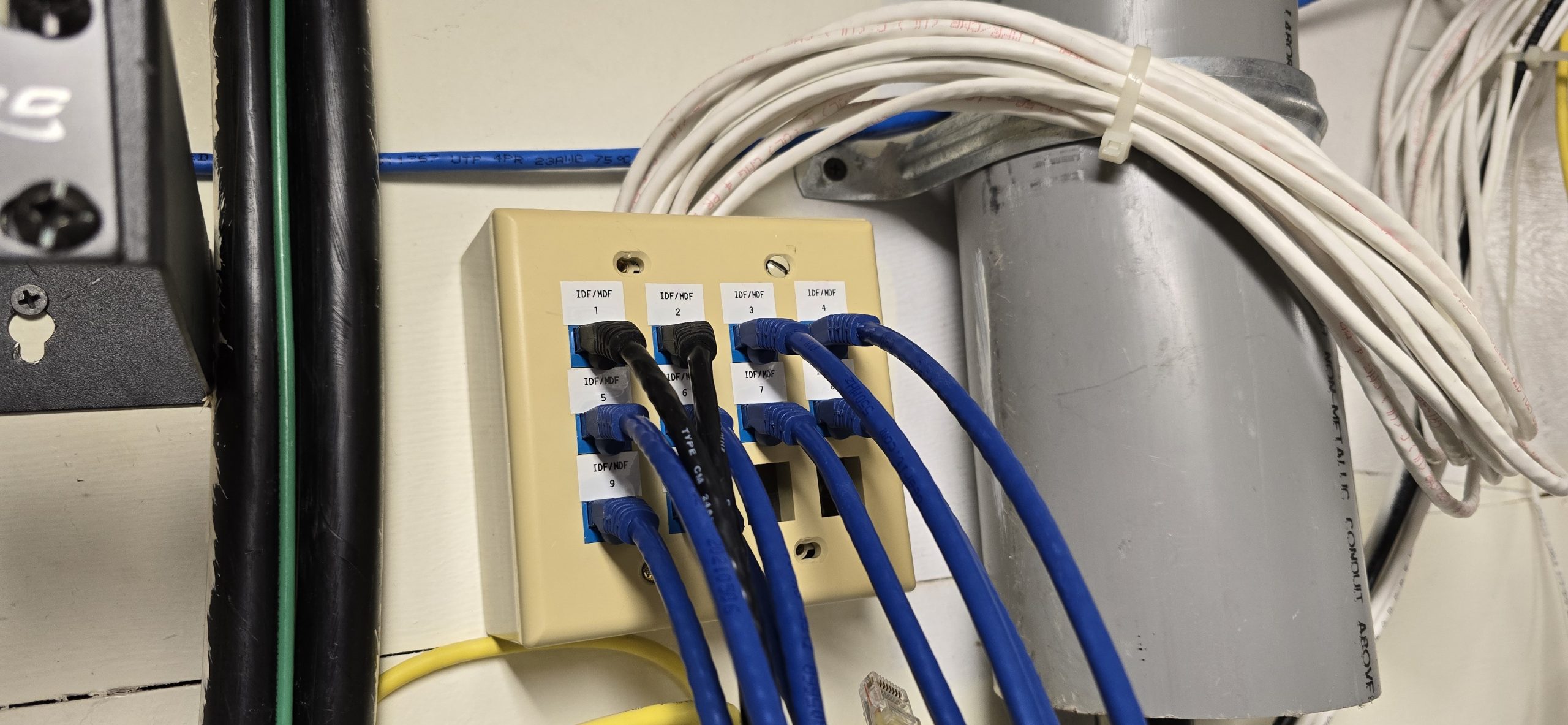 ethernet cables plugged into socket on wall