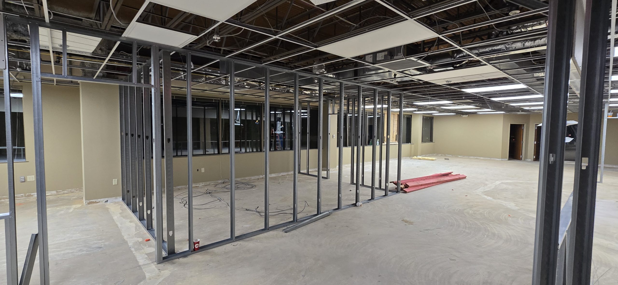 Framing for drywall with structured wiring cables going through ceiling