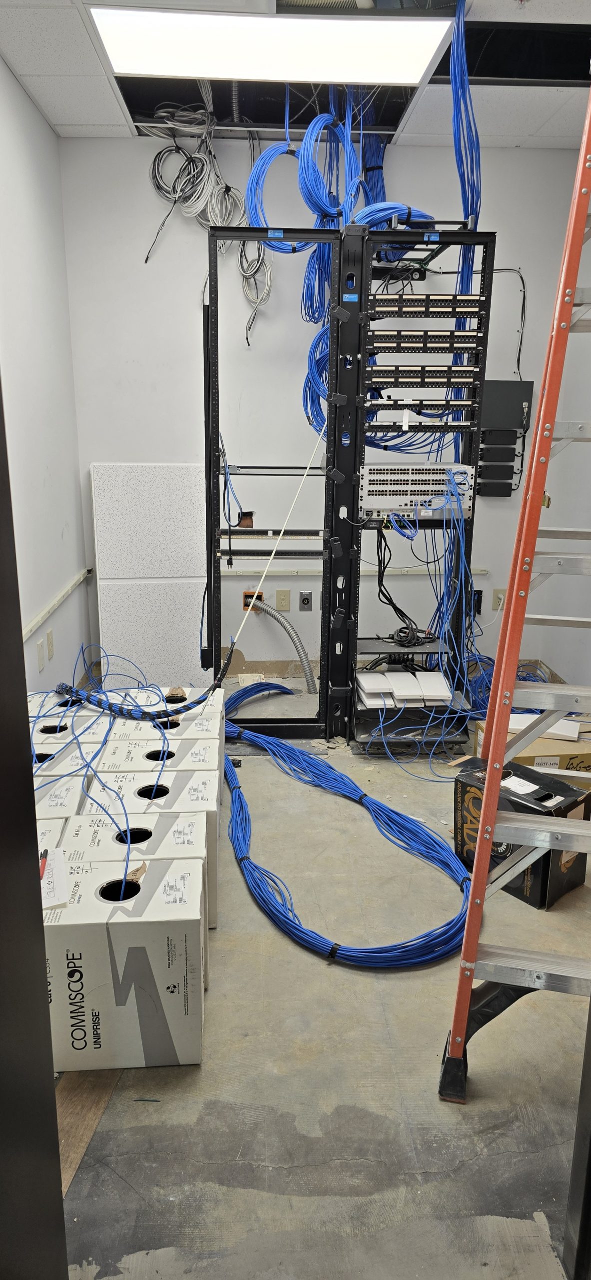 server rack with ethernet structured wiring