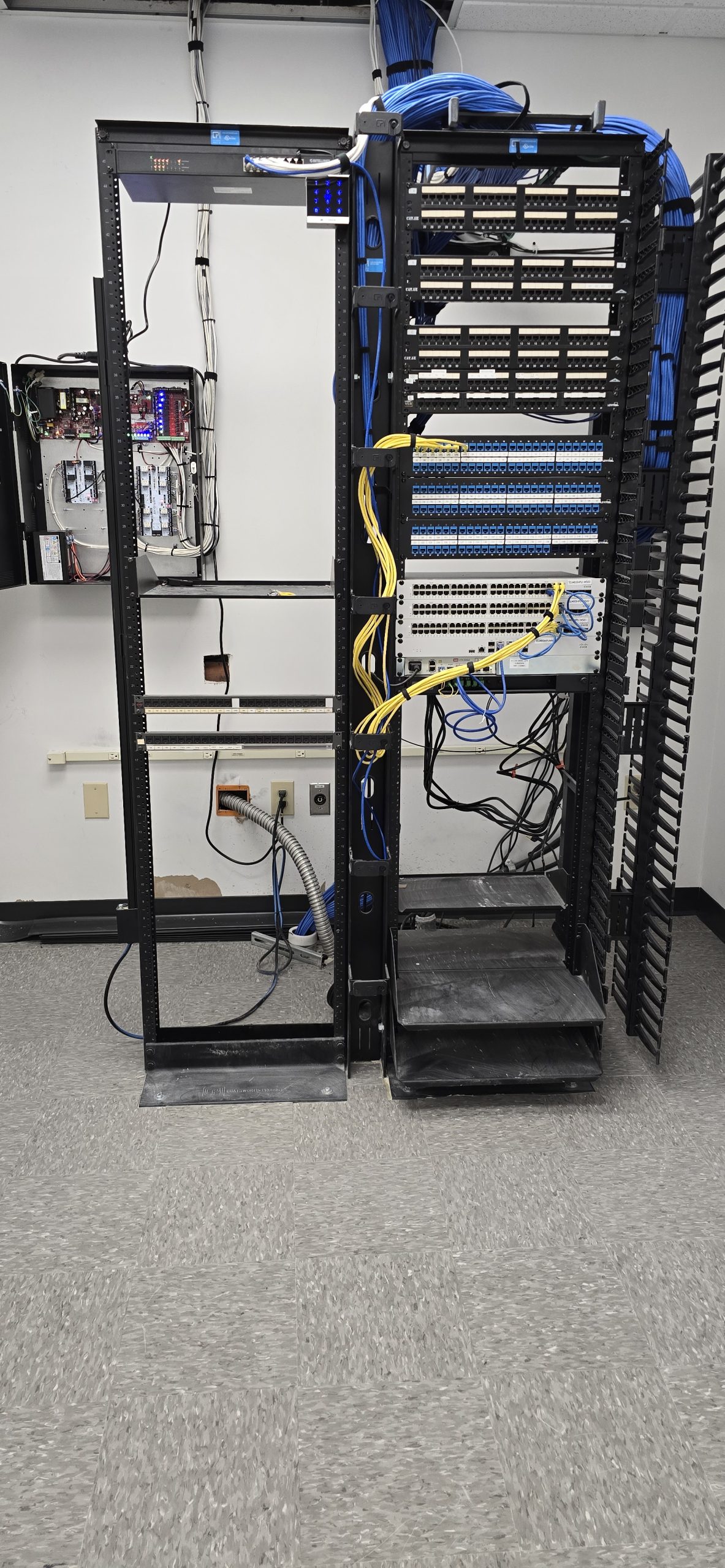 server rack with structured cabling beginning for ethernet network